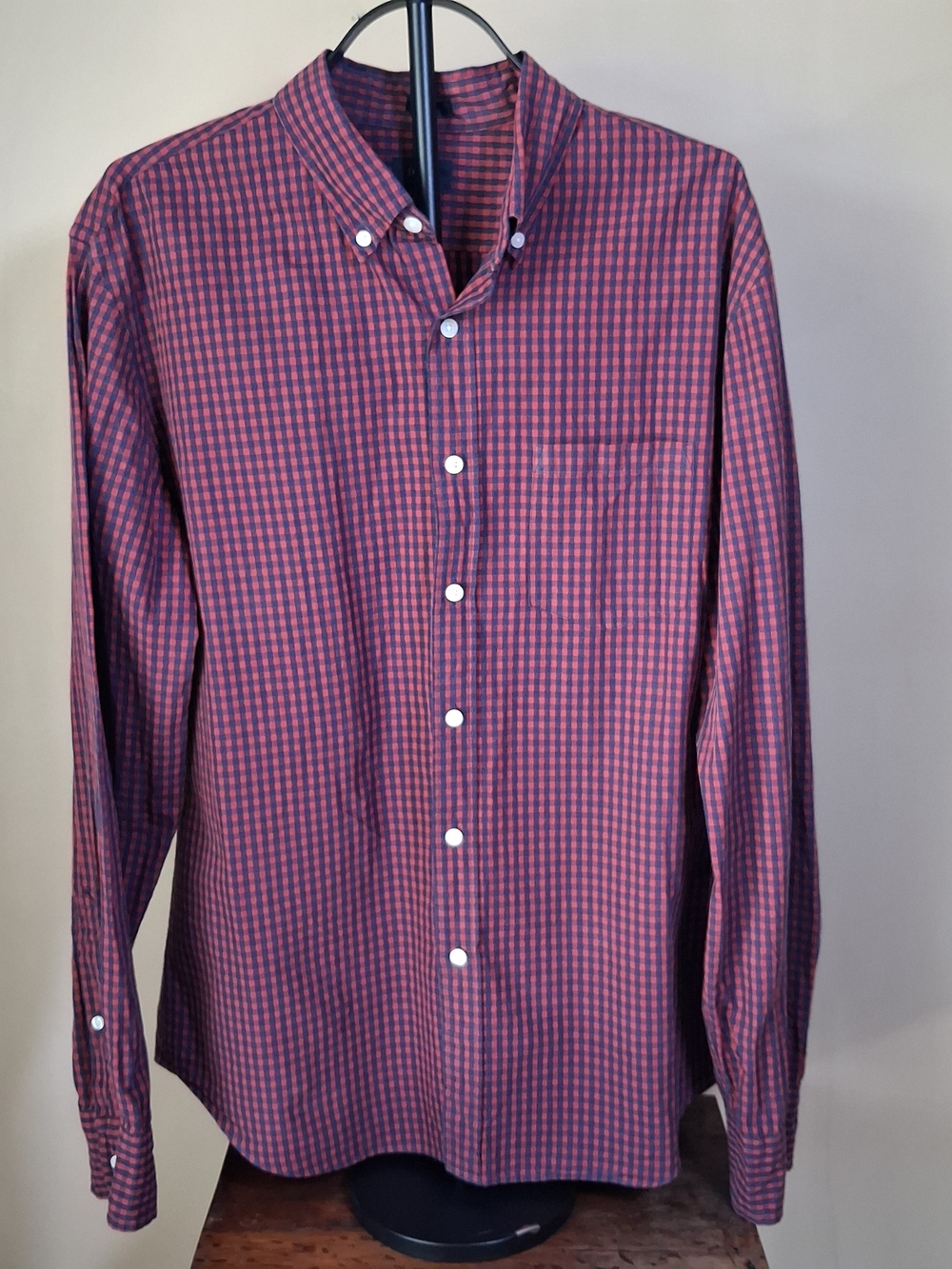 J. Crew Men’s Slim Fit Red & Blue Checked Long Sleeve Shirt; Size L